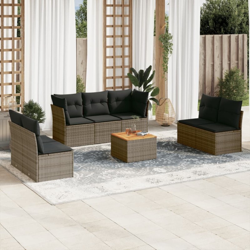 Salon de jardin 8 pcs avec coussins gris résine tressée 641647641647