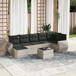 Salon de jardin 8 pcs avec coussins gris clair résine tressée 641648641648