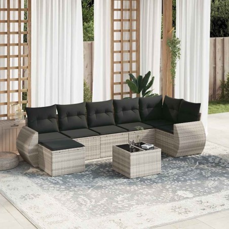 Salon de jardin 8 pcs avec coussins gris clair résine tressée 641648641648