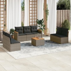 Salon de jardin 8 pcs avec coussins gris résine tressée 641649641649