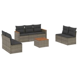 Salon de jardin 8 pcs avec coussins gris résine tressée 641649641649