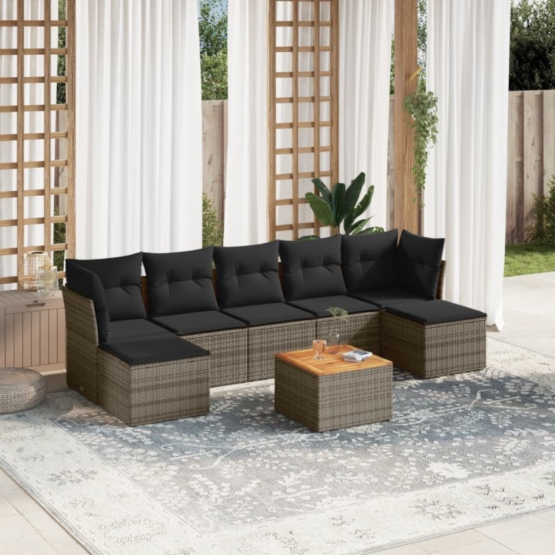 Salon de jardin 8 pcs avec coussins gris résine tressée 641651641651