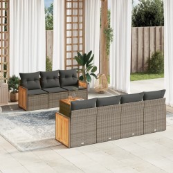 Salon de jardin 8 pcs avec coussins gris résine tressée 641652641652