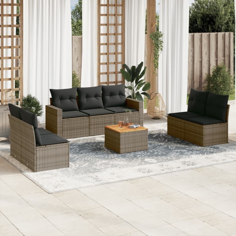 Salon de jardin 8 pcs avec coussins gris résine tressée 641654641654