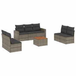 Salon de jardin 8 pcs avec coussins gris résine tressée 641654641654