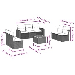 Salon de jardin 8 pcs avec coussins gris résine tressée 641654641654