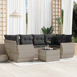 Salon de jardin avec coussins 7 pcs gris clair résine tressée 641655641655