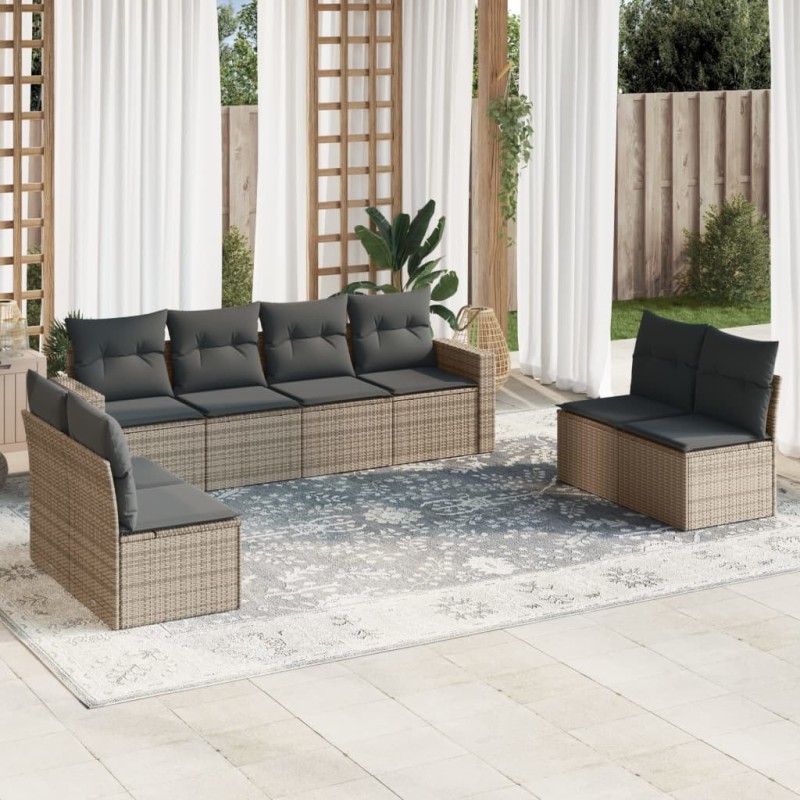 Salon de jardin 8 pcs avec coussins gris résine tressée 641659641659