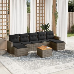 Salon de jardin 8 pcs avec coussins gris résine tressée 641663641663