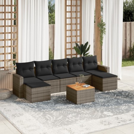 Salon de jardin 8 pcs avec coussins gris résine tressée 641663641663