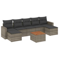 Salon de jardin 8 pcs avec coussins gris résine tressée 641663641663