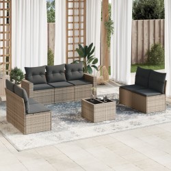 Salon de jardin 8 pcs avec coussins gris résine tressée 641664641664