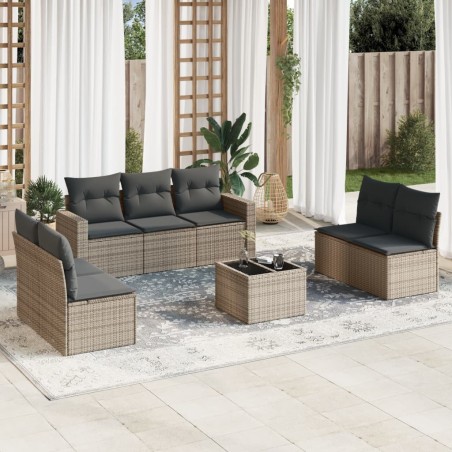 Salon de jardin 8 pcs avec coussins gris résine tressée 641664641664