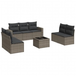 Salon de jardin 8 pcs avec coussins gris résine tressée 641664641664
