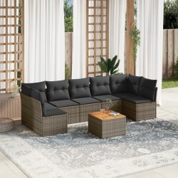 Salon de jardin 8 pcs avec coussins gris résine tressée 641666641666
