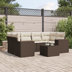 Salon de jardin avec coussins 7 pcs marron résine tressée 641667641667