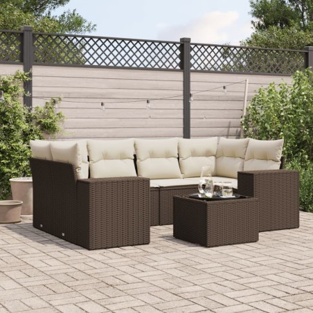 Salon de jardin avec coussins 7 pcs marron résine tressée 641667641667