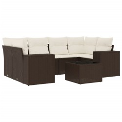 Salon de jardin avec coussins 7 pcs marron résine tressée 641667641667
