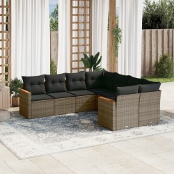 Salon de jardin 8 pcs avec coussins gris résine tressée 641668641668