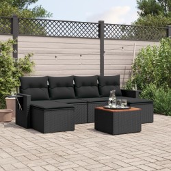 Salon de jardin 7 pcs avec coussins noir résine tressée 641670641670