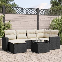Salon de jardin 7 pcs avec coussins noir résine tressée 641671641671