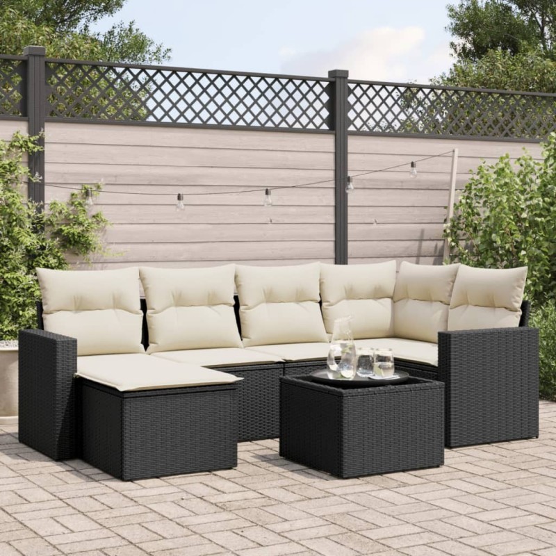 Salon de jardin 7 pcs avec coussins noir résine tressée 641671641671