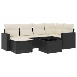 Salon de jardin 7 pcs avec coussins noir résine tressée 641671641671