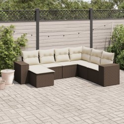 Salon de jardin avec coussins 7 pcs marron résine tressée 641673641673