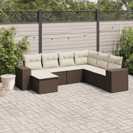 Salon de jardin avec coussins 7 pcs marron résine tressée 641673641673
