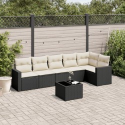 Salon de jardin 7 pcs avec coussins noir résine tressée 641674641674