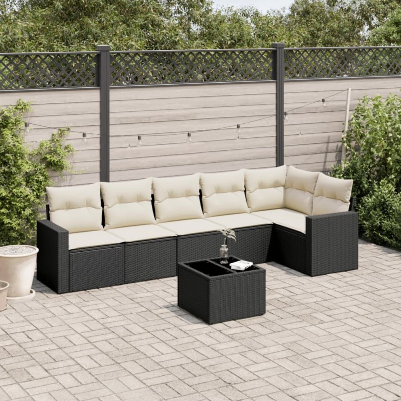 Salon de jardin 7 pcs avec coussins noir résine tressée 641674641674