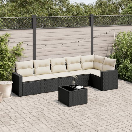 Salon de jardin 7 pcs avec coussins noir résine tressée 641674641674