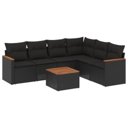 Salon de jardin 7 pcs avec coussins noir résine tressée 641678641678