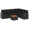Salon de jardin 7 pcs avec coussins noir résine tressée 641678641678