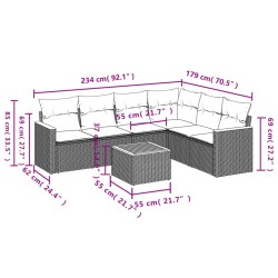 Salon de jardin 7 pcs avec coussins noir résine tressée 641678641678