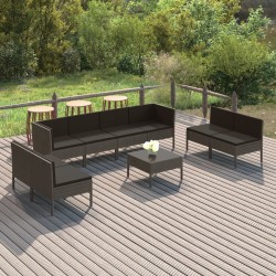 Salon de jardin 9 pcs avec coussins Résine tressée Gris 641680641680