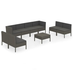 Salon de jardin 9 pcs avec coussins Résine tressée Gris 641680641680