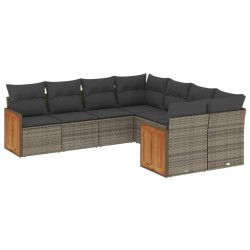 Salon de jardin 8 pcs avec coussins gris résine tressée 641682641682