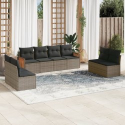 Salon de jardin 8 pcs avec coussins gris résine tressée 641683641683