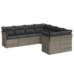 Salon de jardin 8 pcs avec coussins gris résine tressée 641684641684