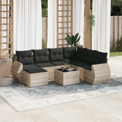 Salon de jardin 8 pcs avec coussins gris clair résine tressée 641685641685