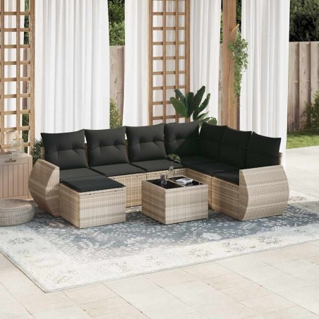 Salon de jardin 8 pcs avec coussins gris clair résine tressée 641685641685
