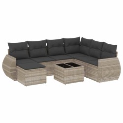 Salon de jardin 8 pcs avec coussins gris clair résine tressée 641685641685