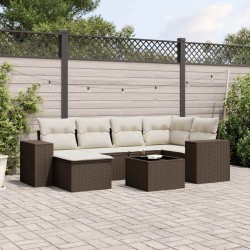 Salon de jardin avec coussins 7 pcs marron résine tressée 641689641689