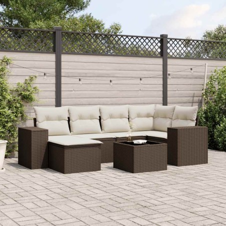 Salon de jardin avec coussins 7 pcs marron résine tressée 641689641689
