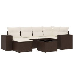 Salon de jardin avec coussins 7 pcs marron résine tressée 641689641689
