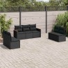 Salon de jardin 7 pcs avec coussins noir résine tressée 641691641691