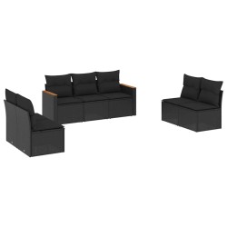 Salon de jardin 7 pcs avec coussins noir résine tressée 641691641691