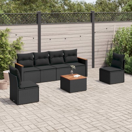 Salon de jardin 7 pcs avec coussins noir résine tressée 641692641692