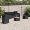 Salon de jardin 7 pcs avec coussins noir résine tressée 641692641692